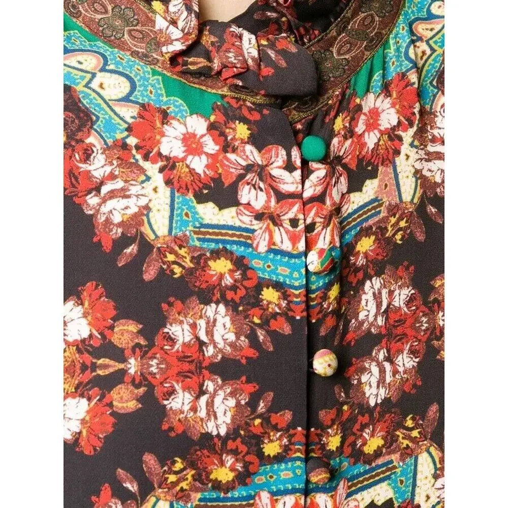 Alice and Olivia Liberty Printed Button-Front Tiered Ruffled Blouse Small - Picture 3 of 13